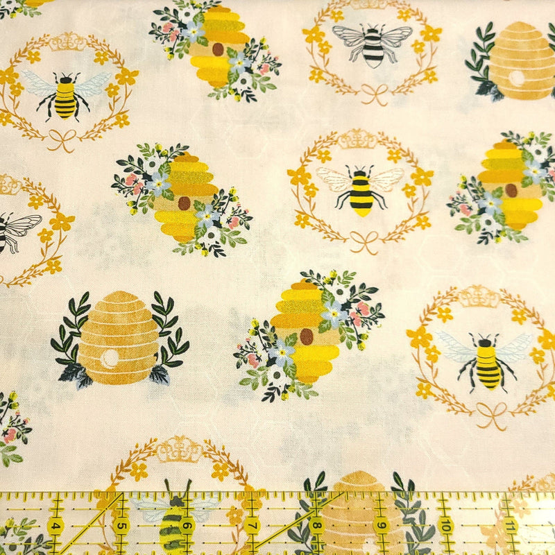 Quilting Cotton Beehive Floral Bumble Bee Honey
