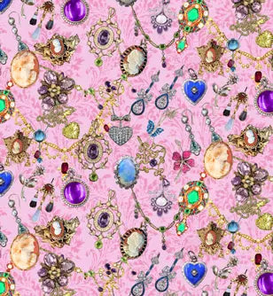 Pink Cotton Print Fabric 44/45" Bejeweled