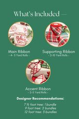 Believe Ribbon Mini Bundle Christmas Tree Decorating Ribbon Kit with Santa & Plaid Designs