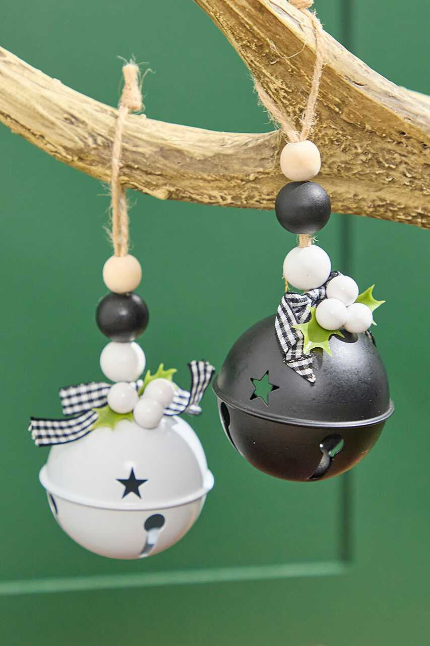 Black & White Metal Bell Ornament 3 Inch Plaid Christmas Decor