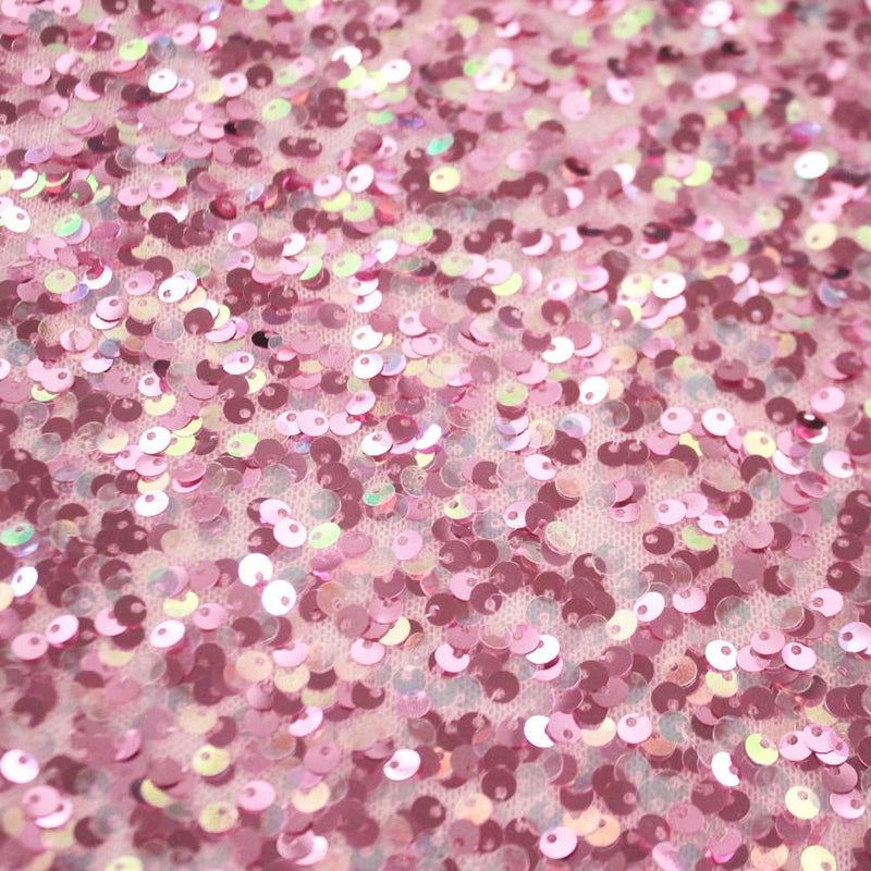 Belle Stretch Mesh Sequin Polyester Spandex Fabric - Pink, Mint, Lilac, Light Blue Embroidered Sequin, 54/55" Width (1 Yard)