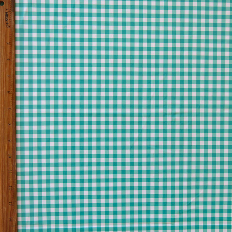 Poly Spandex Swimsuit Fabric Bermuda Green Gingham 4-Way Stretch