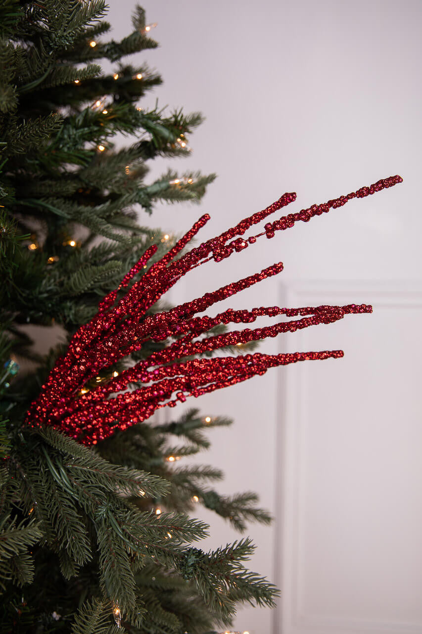 33" Glitter Cluster Berry Spray Red Christmas Decor