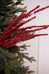 33” Glitter Cluster Berry Spray - Red