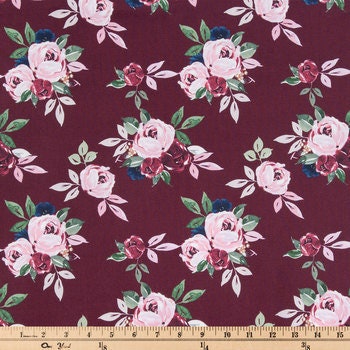Quilting Cotton Berry Rose Floral By the Yard
