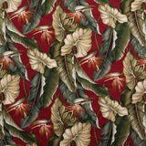 Bird Of Paradise Tropical Leaves Cotton Heavy Barkcloth Fabric - Black, Red, Beige, Tropical Leaves, 36" X 56" (1 Yard)