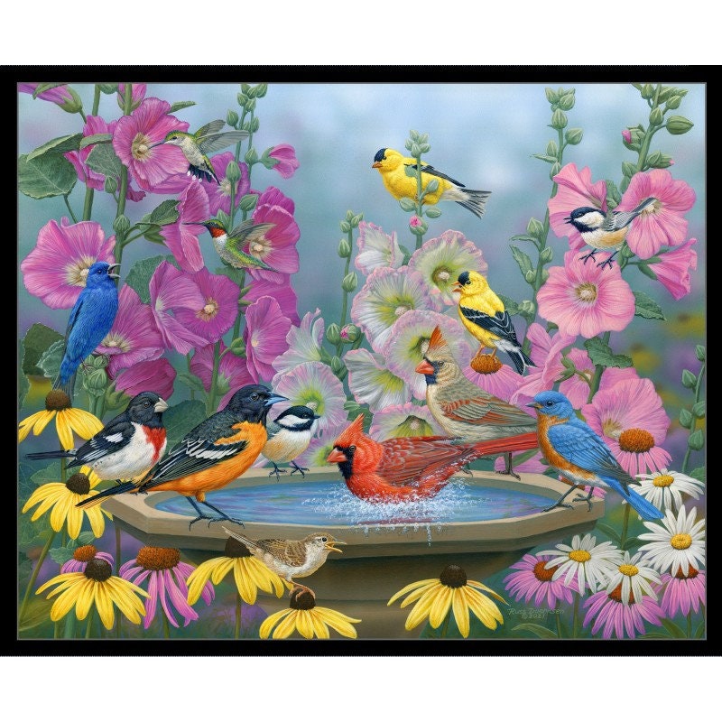 Fabric Panel Birdbath Gathering Elizabeth's Studio