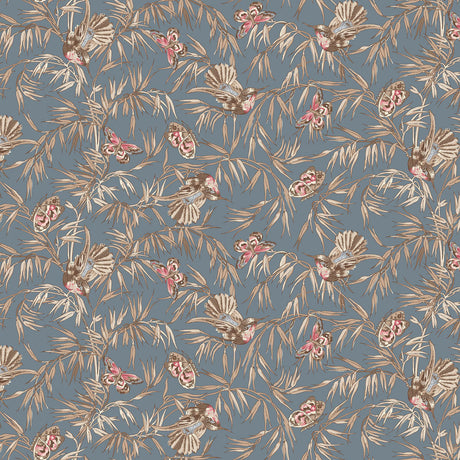 Cotton Fabric Birds and Butterflies Blue Meadow Blush 43/44"