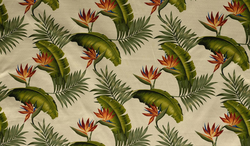 Cotton Print Birds of Paradise Palm Banana Leaf Upholstery Fabric