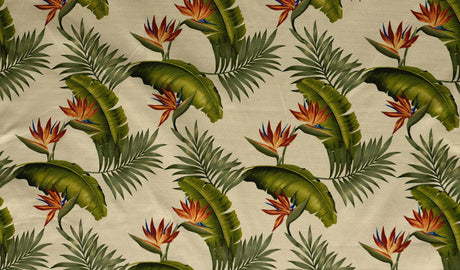 Cotton Print Birds of Paradise Palm Banana Leaf Upholstery Fabric