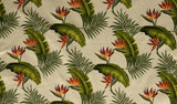 Birds Of Paradise Palm Banana Leaf Cotton Fabric - Beige, Black Tropical Floral Print, 56-58" Width (1 Yard)