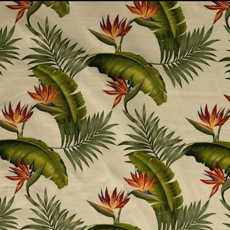 Cotton Print Birds of Paradise Palm Banana Leaf Upholstery Fabric