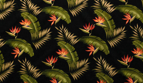Cotton Print Birds of Paradise Palm Banana Leaf Upholstery Fabric