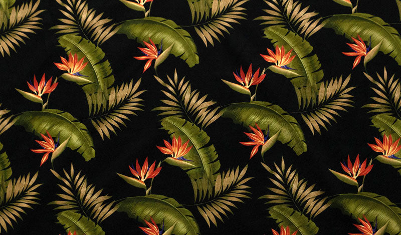 Birds Of Paradise Palm Banana Leaf Cotton Fabric - Beige, Black Tropical Floral Print, 56-58" Width (1 Yard)