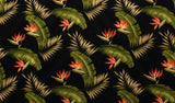 Birds Of Paradise Palm Banana Leaf Cotton Fabric - Beige, Black Tropical Floral Print, 56-58" Width (1 Yard)