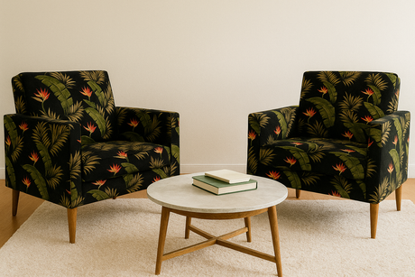 Cotton Print Birds of Paradise Palm Banana Leaf Upholstery Fabric