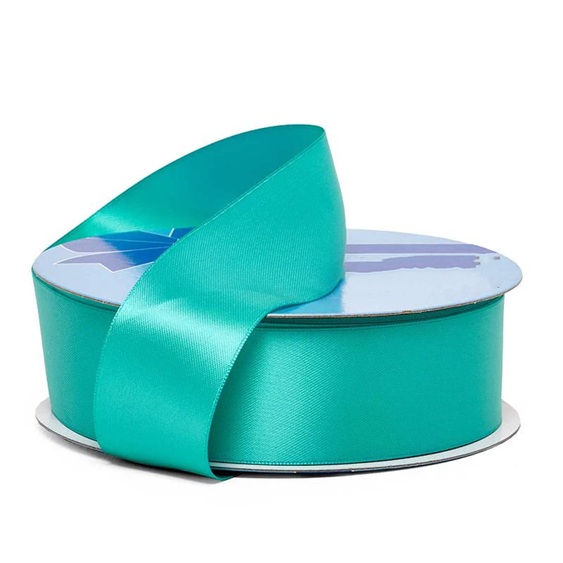 Lustrous Satin Ribbon - Solid Shade 7/8 '' X 50 yd Double Faced 1 / roll Aqua