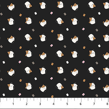Cotton Fabric Black Calico Cat Tossed Squishmallows 44/45"