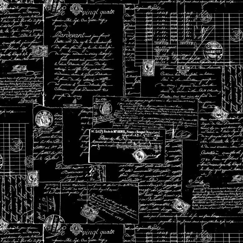 Black Calligraphy Cotton Wideback Fabric