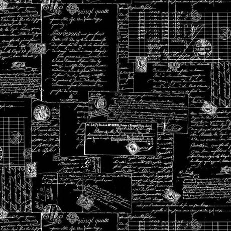 Black Calligraphy Cotton Wideback Fabric