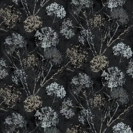 Cotton Wideback Fabric Black Charcoal Dandelion Stamp 108"