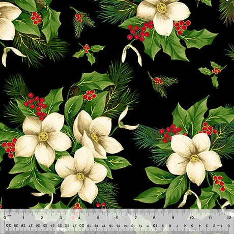 Cotton Fabric Black Christmas Blooms Wideback 108"