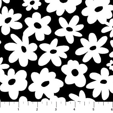 Cotton Print Black Daisies Soho 44/45 Fabric