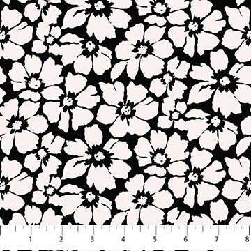 Cotton Floral Print Fabric Black Ink and Earth 44/45"