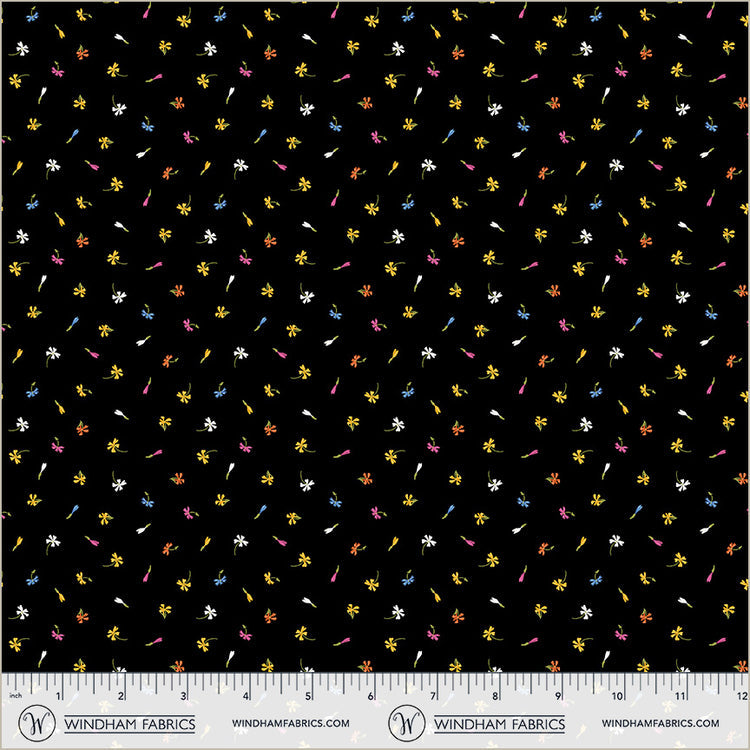 Cotton Print Black Floret Midnight Blooms Fabric