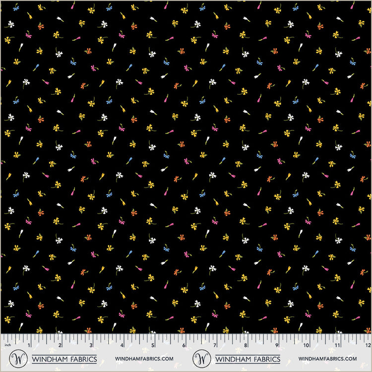 Cotton Print Black Floret Midnight Blooms Fabric