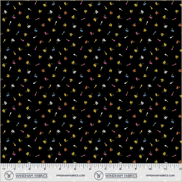 Cotton Print Black Floret Midnight Blooms Fabric