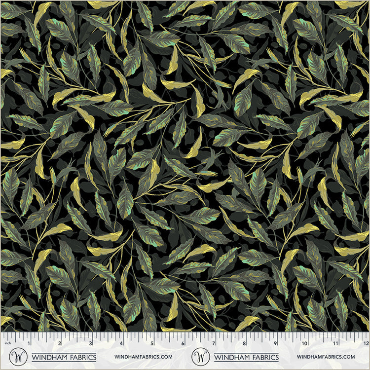 Cotton Print Black Greenery Midnight Blooms Fabric 44/45