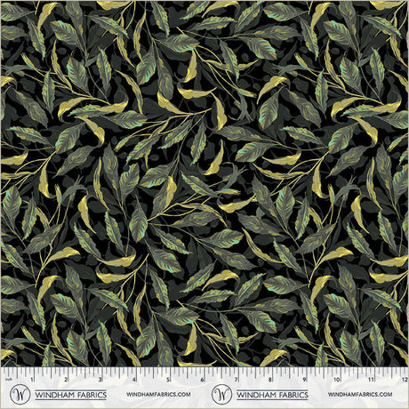 Cotton Print Black Greenery Midnight Blooms Fabric 44/45