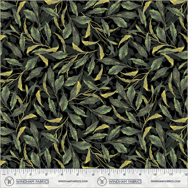Cotton Print Black Greenery Midnight Blooms Fabric 44/45