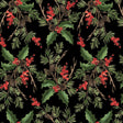 Cotton Wideback Fabric Black Holly Bouquet 108"