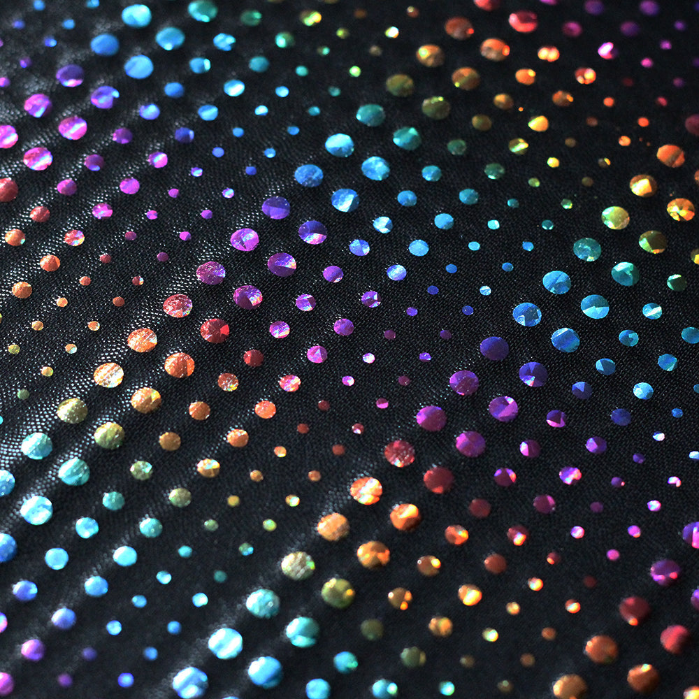 Matrix Tracer Nylon Spandex Fabric - Multicolor Polka Dots Hologram, 58/60" Width (1 Yard)
