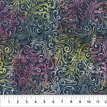 Cotton Wideback Fabric Black Prism Colored Swirls 108"