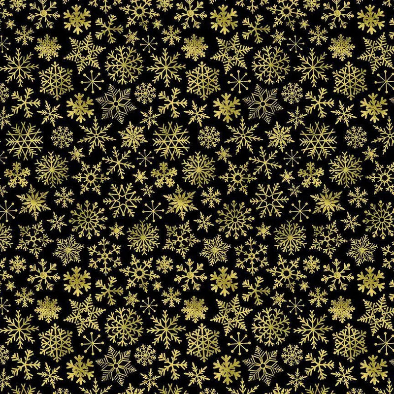 Cotton Wideback Fabric Black Snowflakes 108"