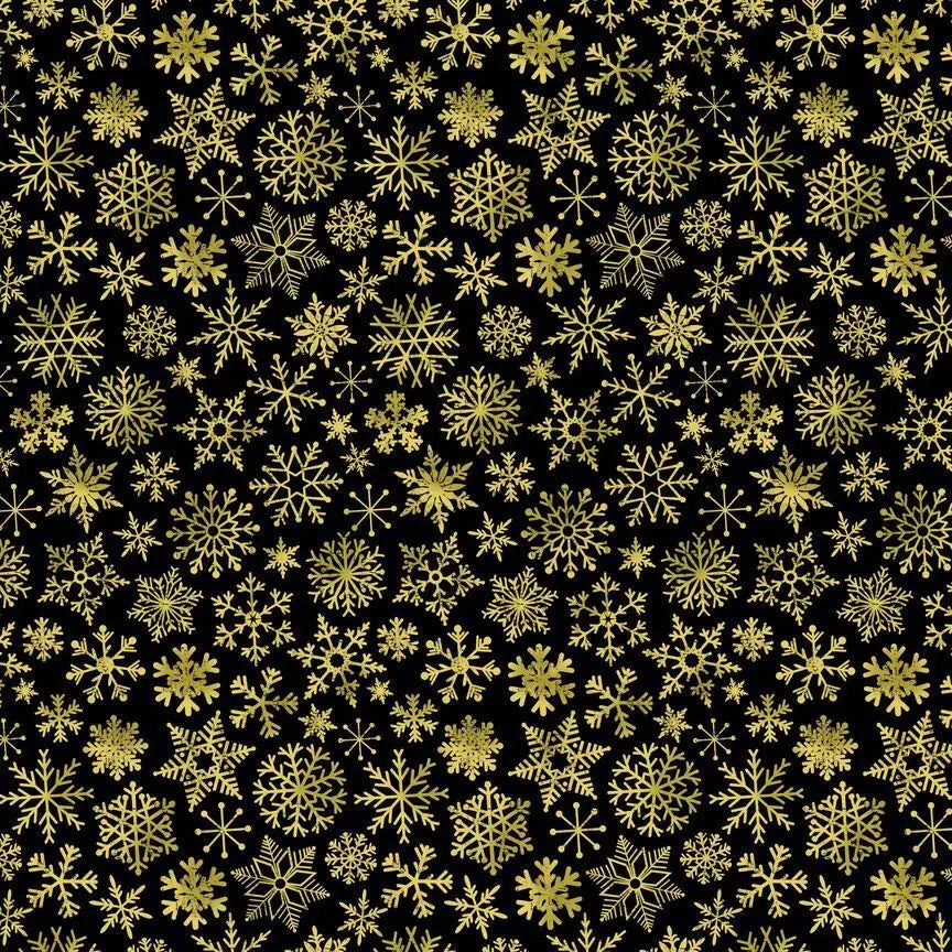Cotton Wideback Fabric Black Snowflakes 108"