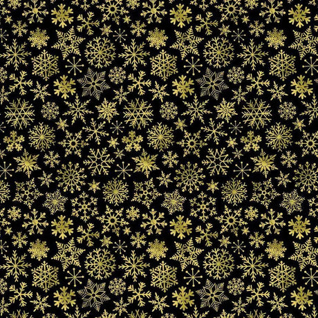 Cotton Wideback Fabric Black Snowflakes 108"