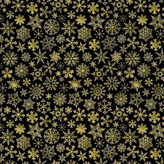 Cotton Wideback Fabric Black Snowflakes 108"