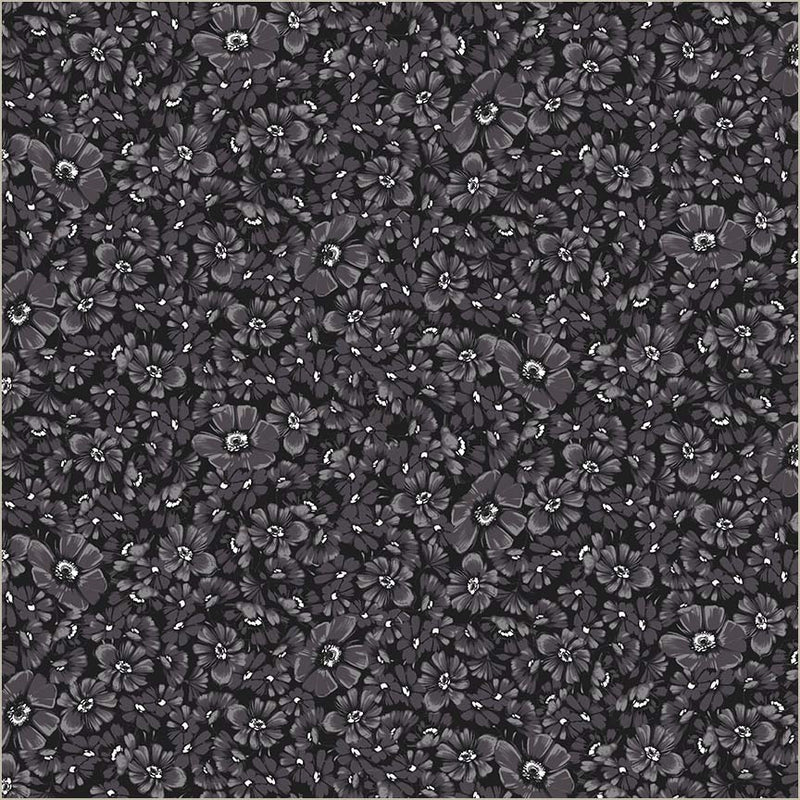 Cotton Print Black Verona Allegra Blooms Fabric 44/45"