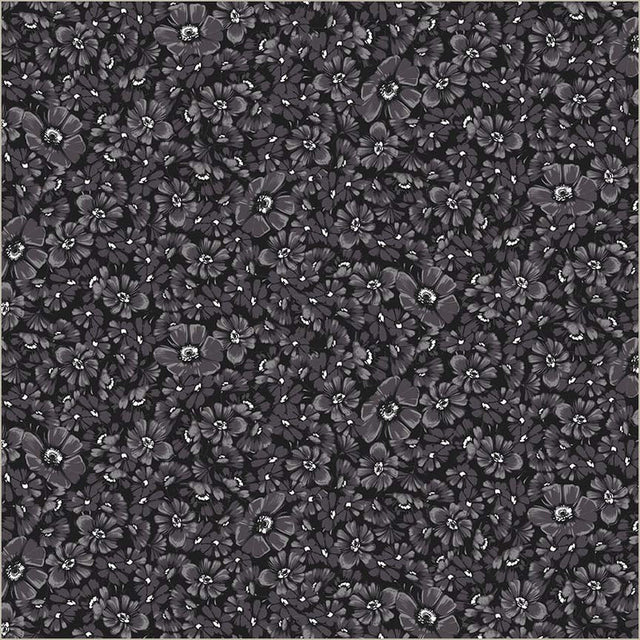 Cotton Print Black Verona Allegra Blooms Fabric 44/45"