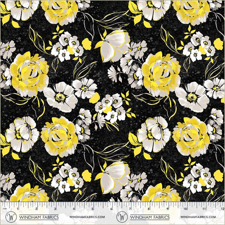 Cotton Print Black Verona Fiori Fabric 44/45"