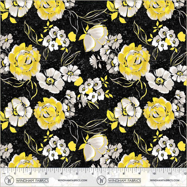 Cotton Print Black Verona Fiori Fabric 44/45"