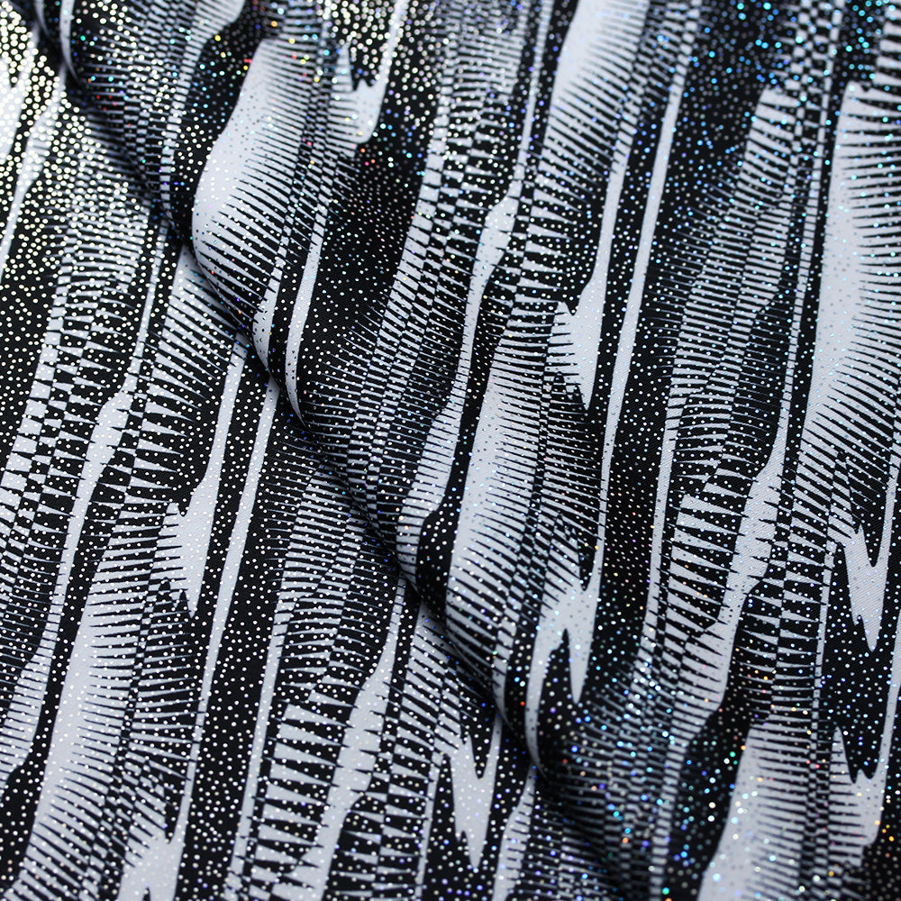 Optic Wave Polyester Spandex Fabric - Black/White Marble, 58/60" Width (1 Yard)