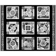 Cotton Floral Picture Patches Fabric Black White 44/45"