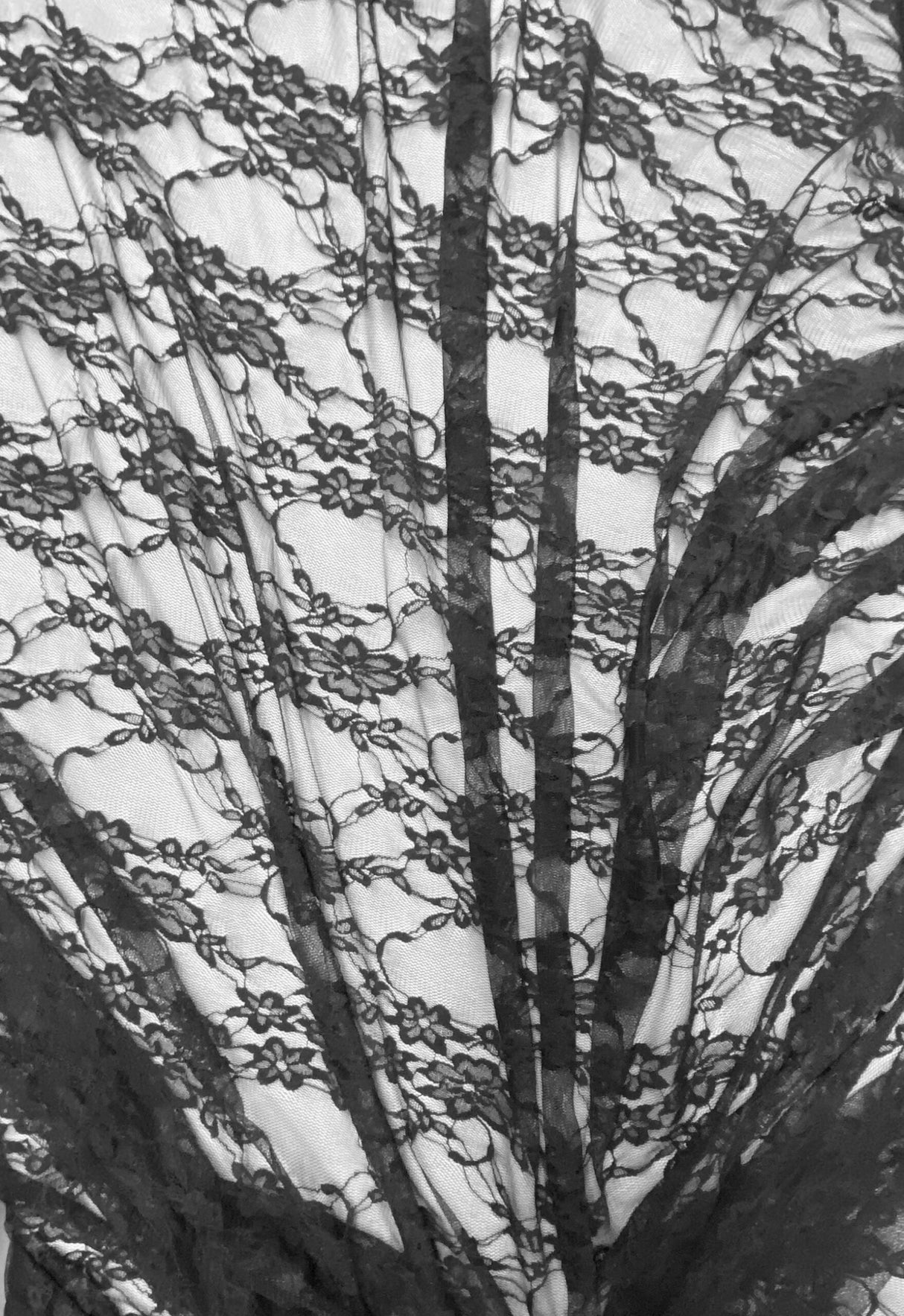 Black Stretch Lace Nylon Spandex Fabric - Shimmery Floral Sheer, 58/60" Width (1 Yard)