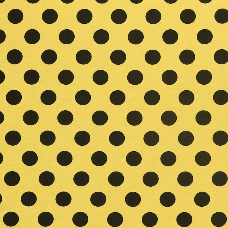 Swim Knit Nylon Spandex Black Polka Dots on Yellow