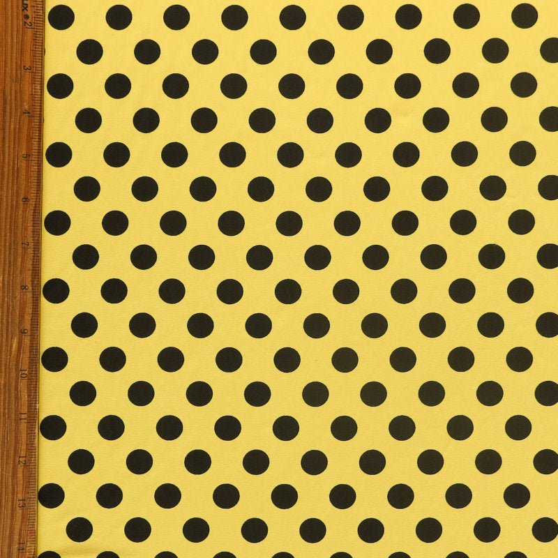 Swim Knit Nylon Spandex Black Polka Dots on Yellow